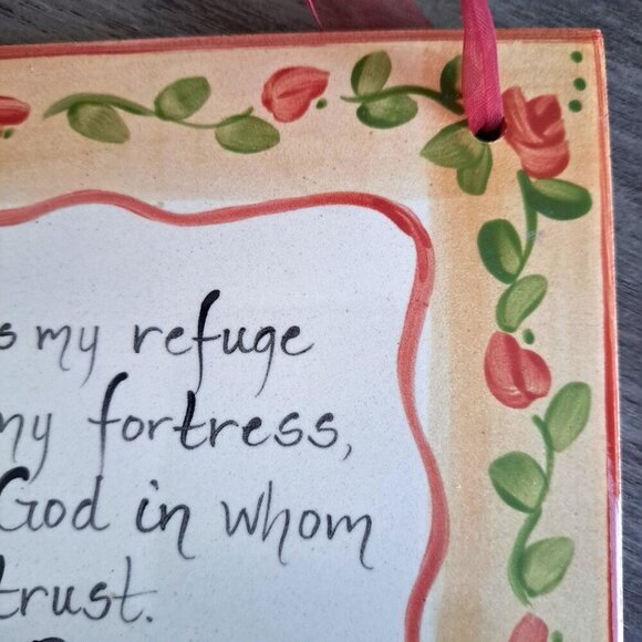 Decorative Bible Passage Ceramic Tile Wall Hanging Psalms 91:2 "He is my Refuge" - Picture 3 of 6